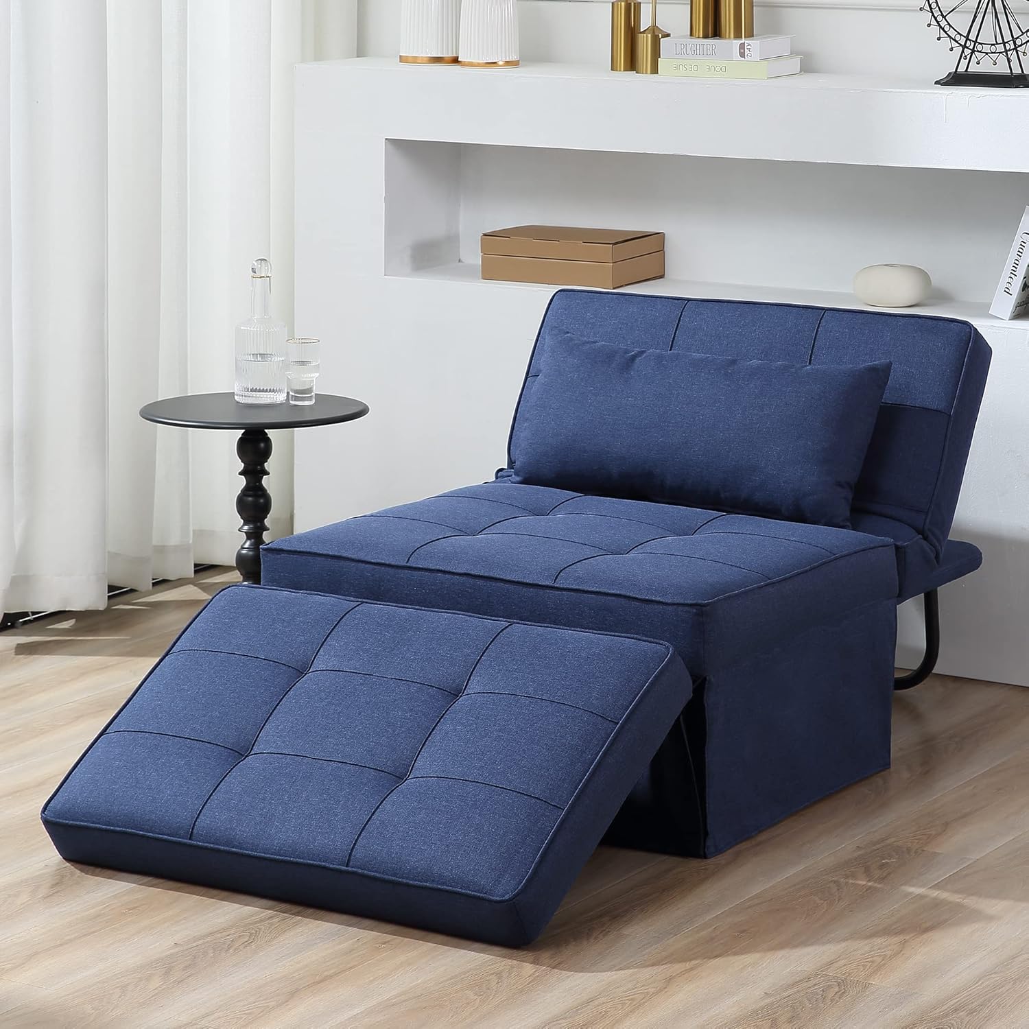 Sofa Bed, 4 in 1 Multifunctional Folding Footstool Breathable Velvet Sofa Bed with Adjustable Backrest Modern Convertible Chair【BUY MORE SAVE MORE】