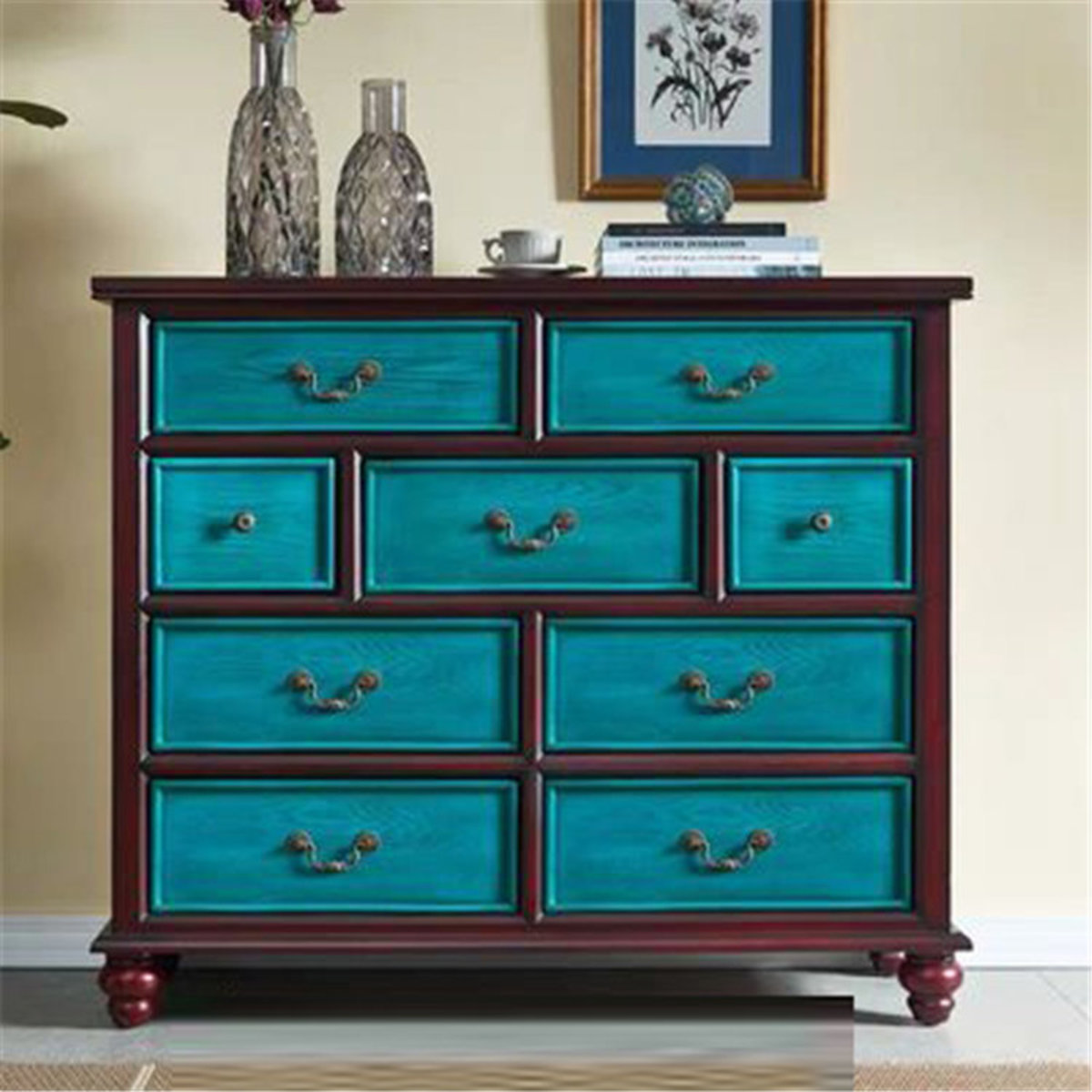 💝Last day for clearance-Walnut accented chest with 14 drawers