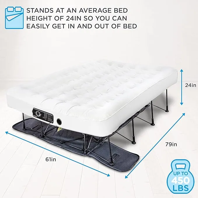 Ivation EZ-Bed Air Mattress with Frame & Rolling Case, Self Inflatable, Blow Up Bed Auto Shut-Off, Comfortable Surface AirBed, Best for Guest, Travel, Vacation